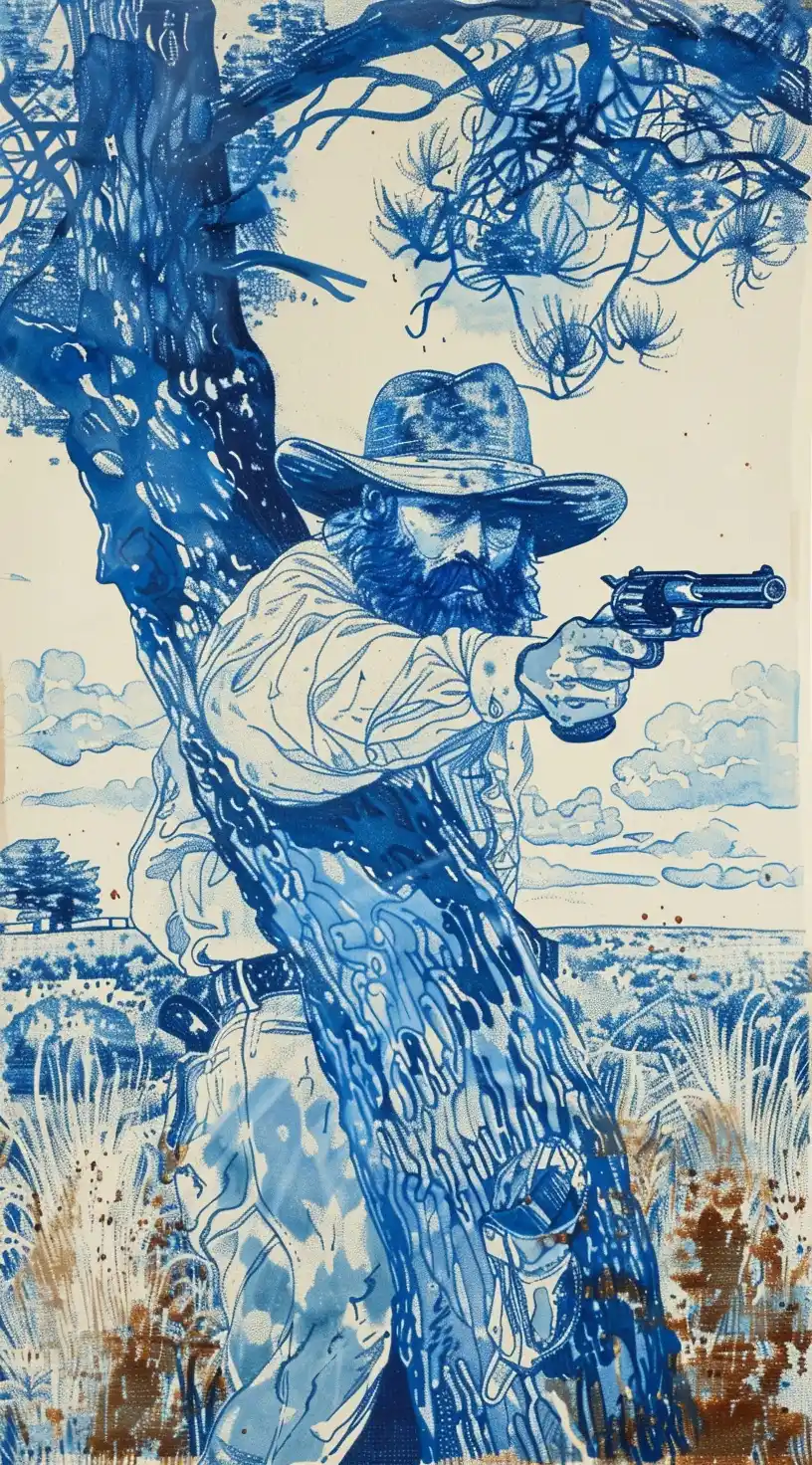 Pointillism Cowboy with Pistol Midjourney提示词