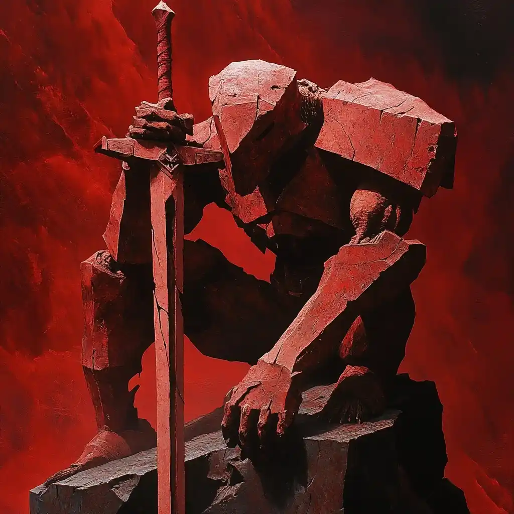 Brutalist Golem with Sword Midjourney提示词