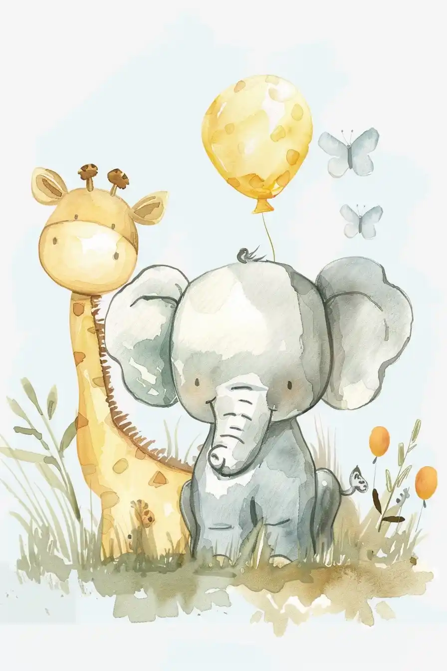 Pastel Baby Animals Sketch Midjourney提示词