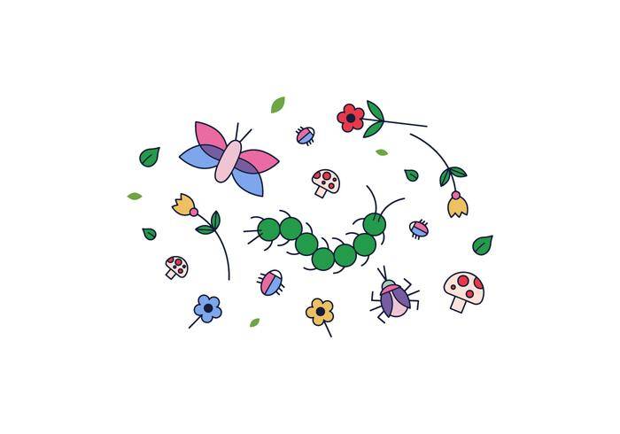 鲜花和虫虫矢量