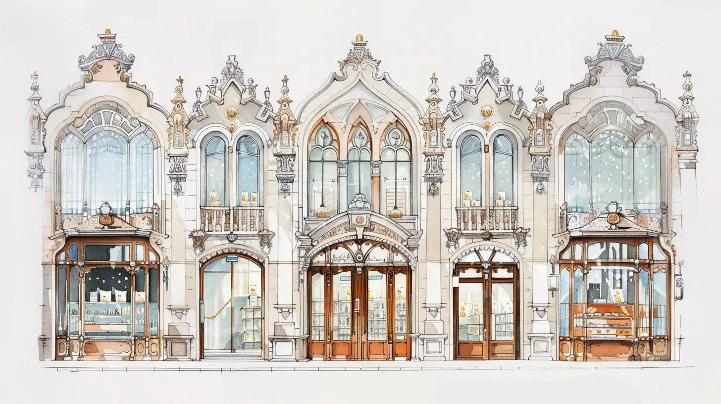Ornate Storefronts Beaux-Arts Vignette Midjourney提示词