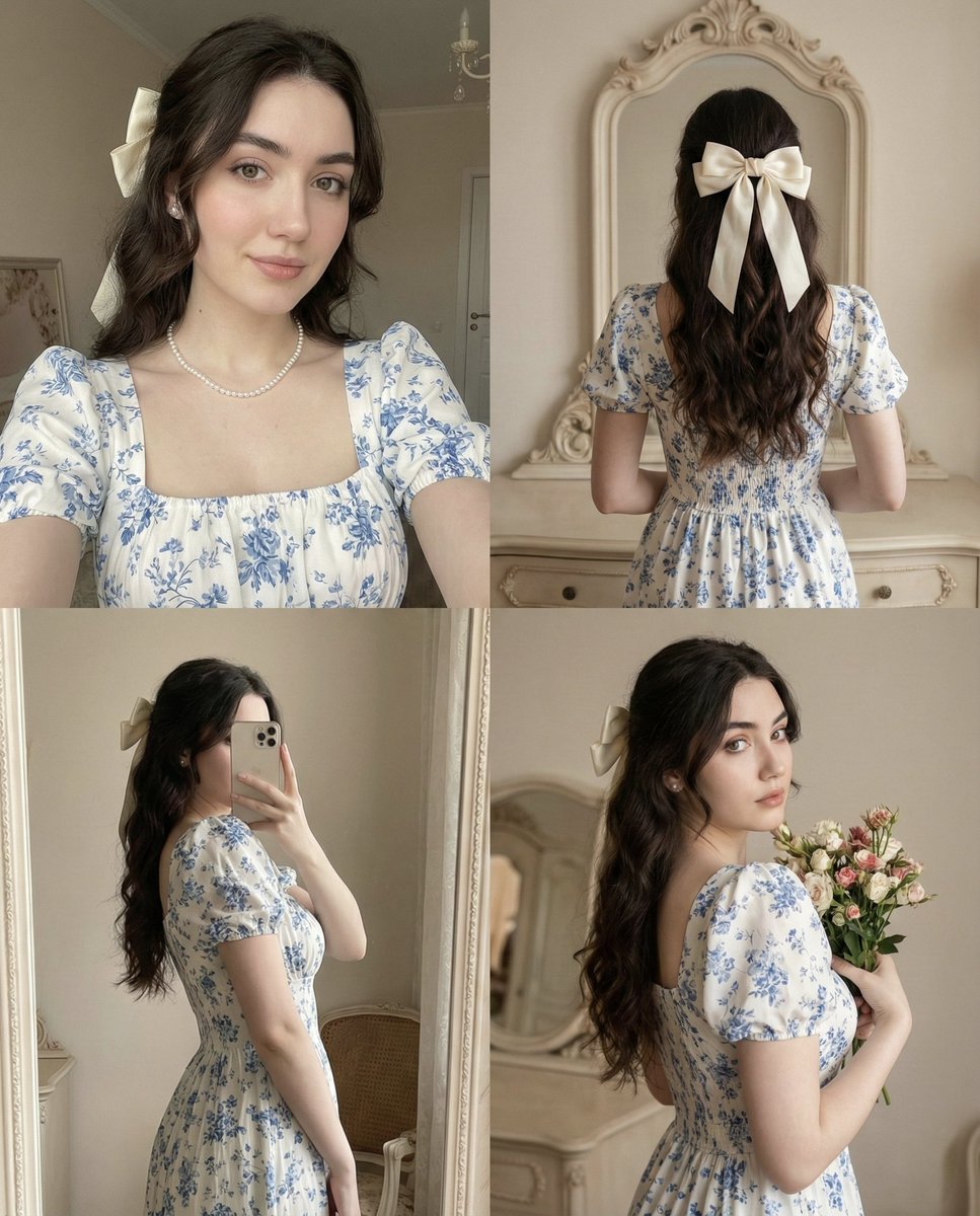 Young Woman in Floral Dress - Romantic Photorealistic Portrait Nano Banana提示词