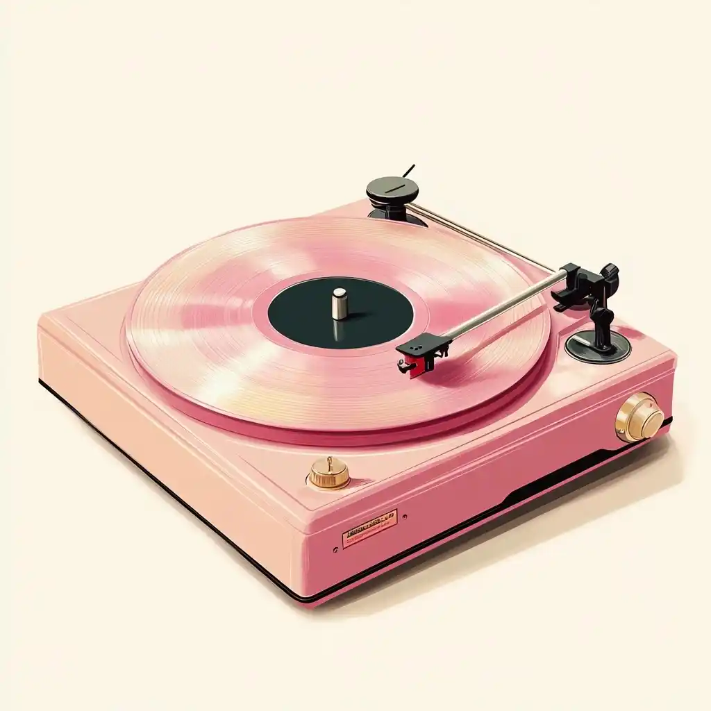 Vintage Mauve Record Player Illustration Midjourney提示词