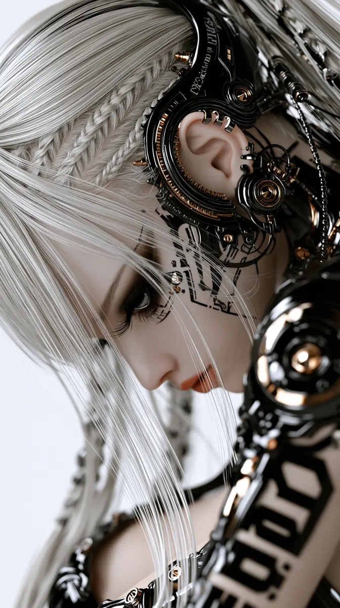 Cyberpunk Cornrow Silver Hair Midjourney提示词