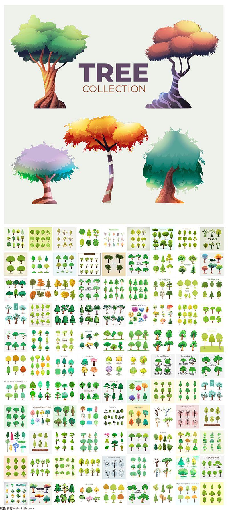 99款卡通手绘植物树木AI格式202412