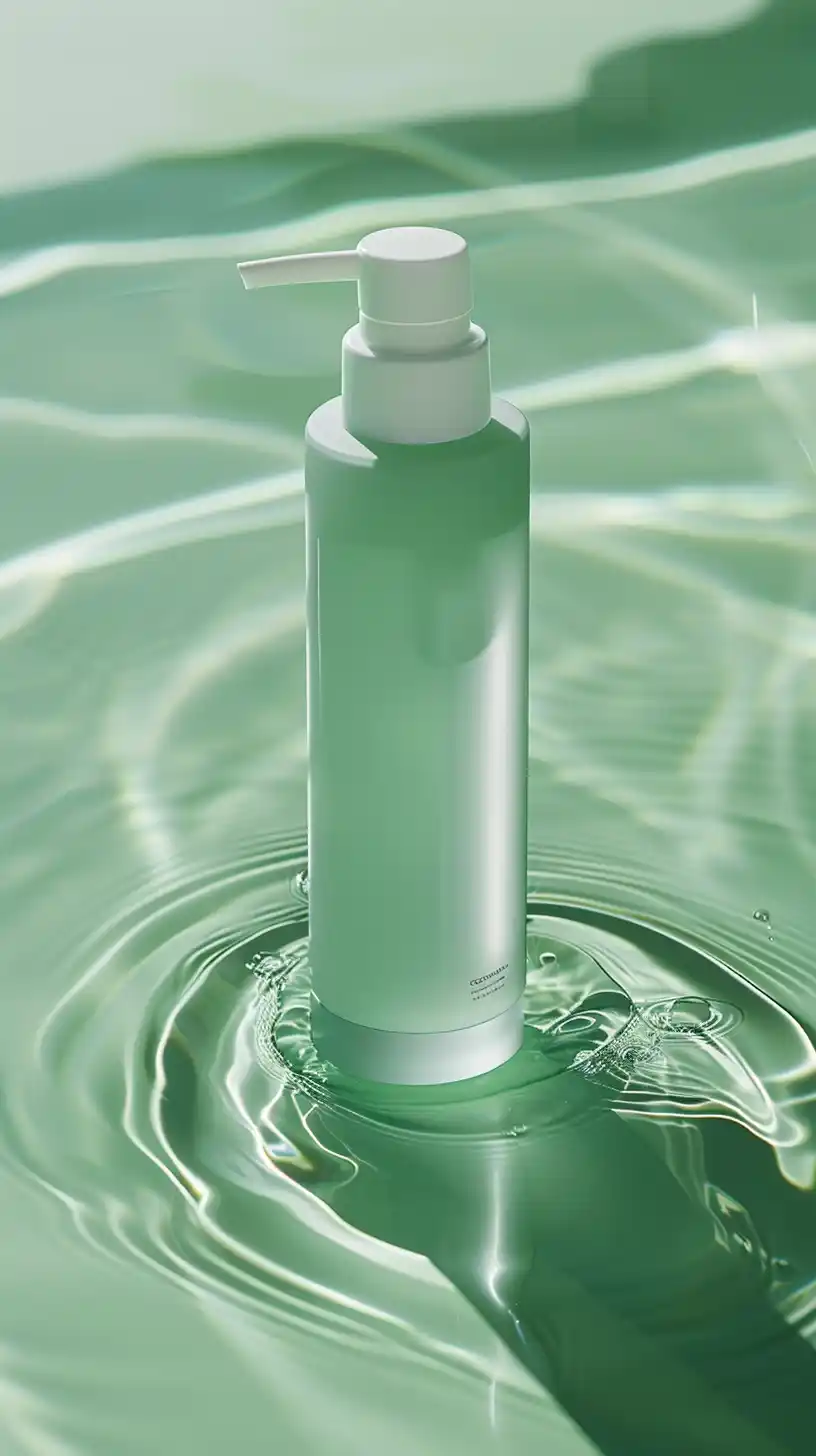 Minimalist Mousse Bottle Reflection Midjourney提示词
