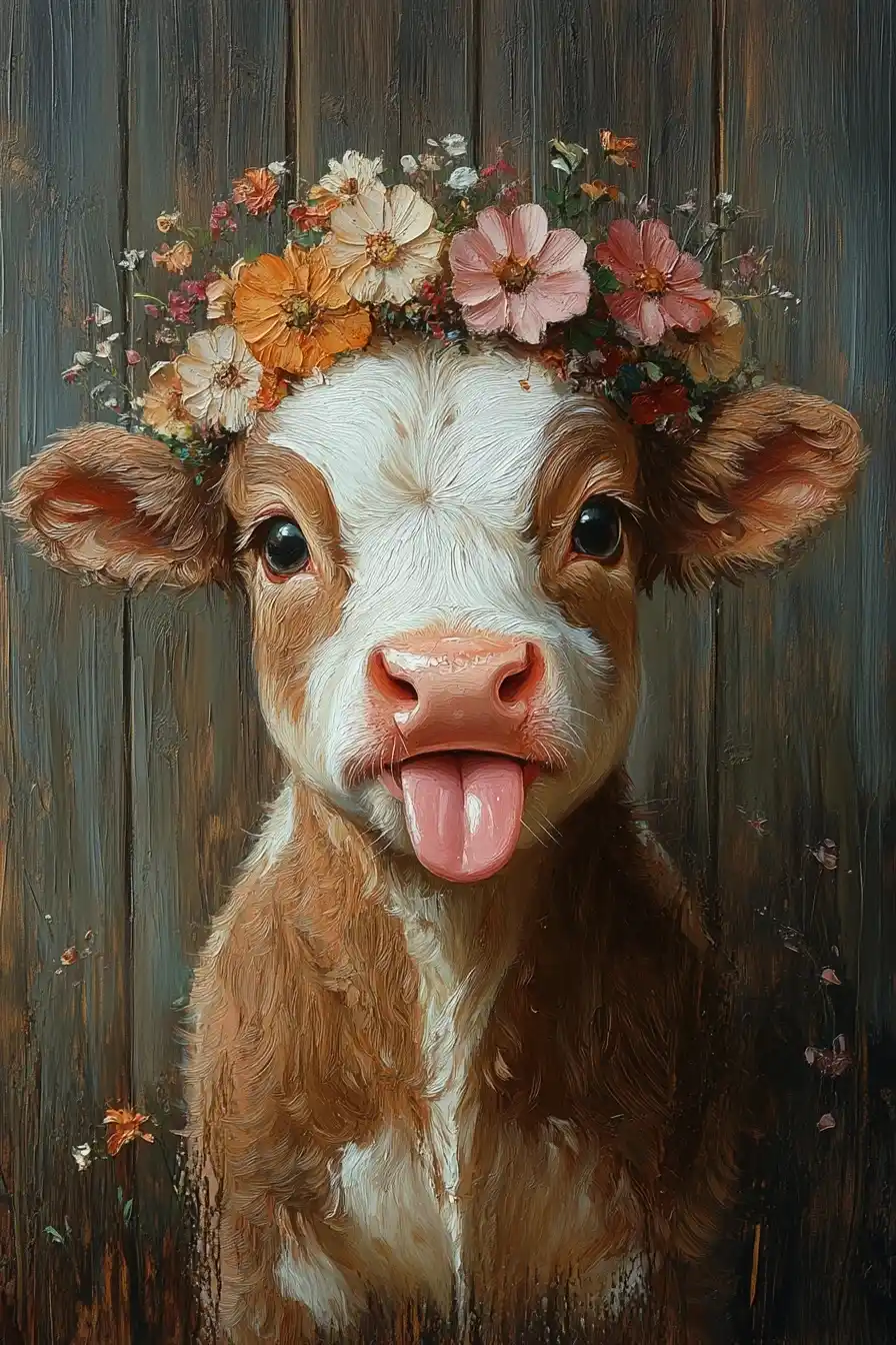 Rustic Baby Cow Portrait Midjourney提示词