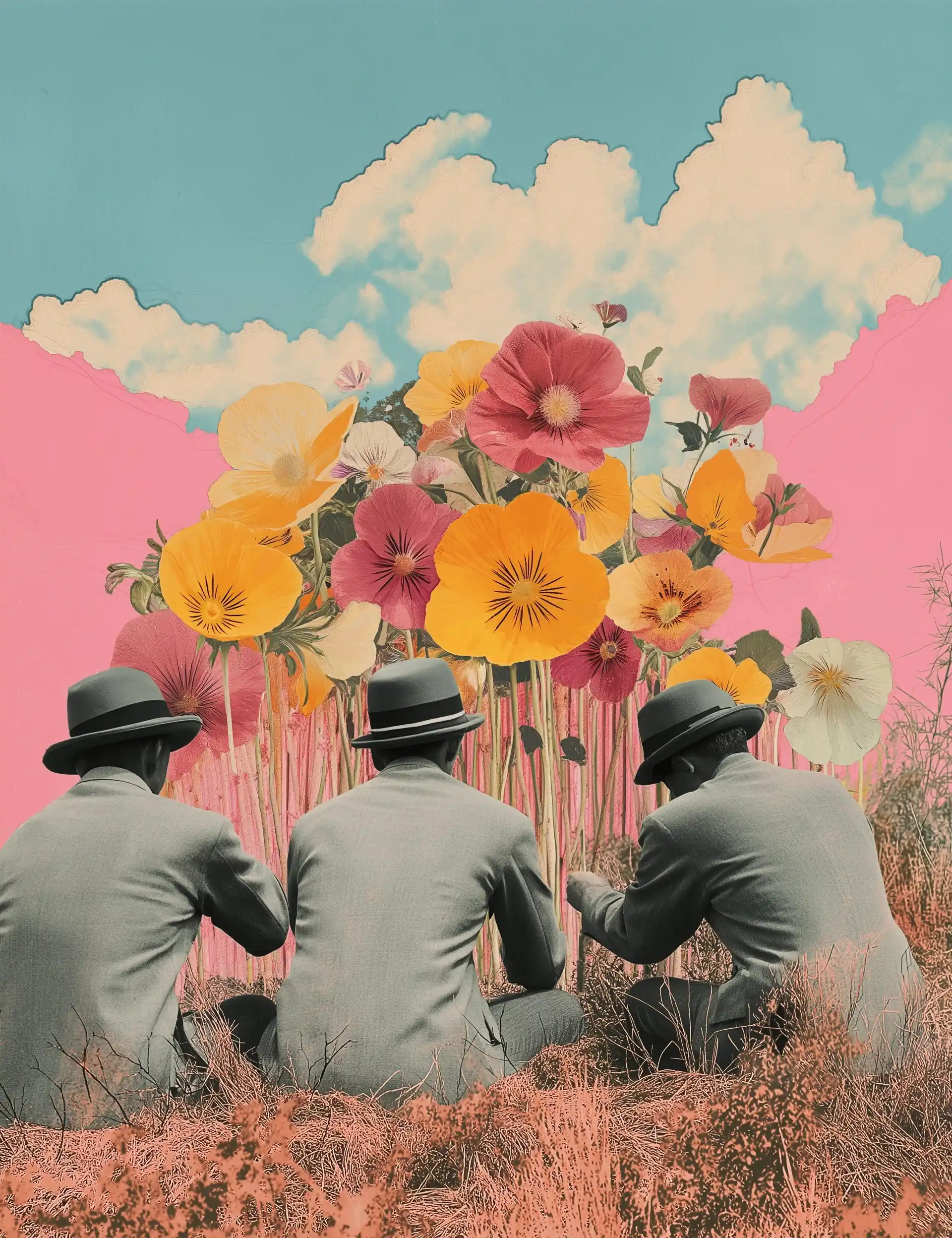 Bowler Hats with Floral Cascades Midjourney提示词