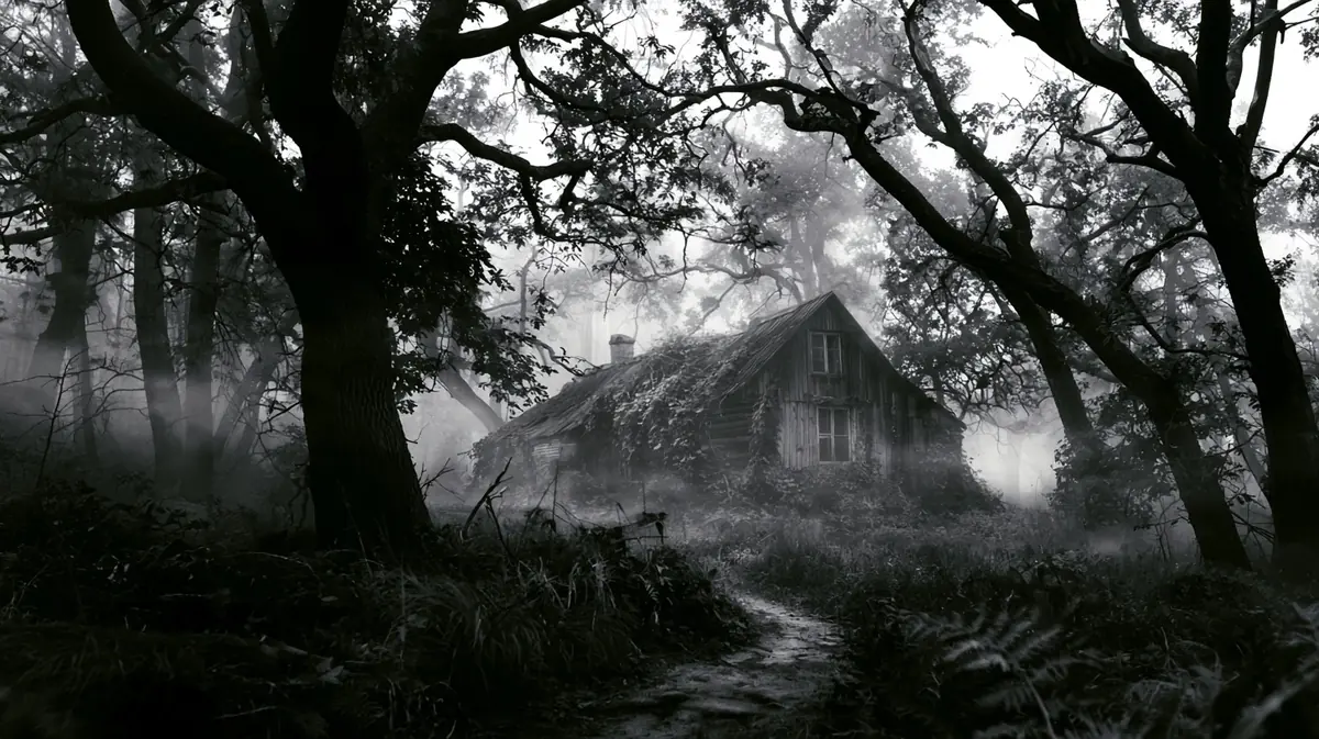 Vintage Cabin Murky Woods Midjourney提示词