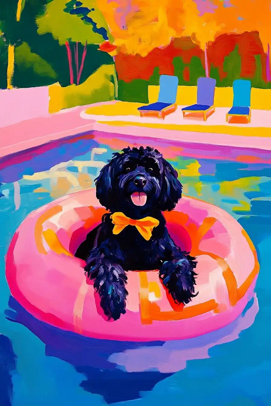 Pastel Doodle in Pool Midjourney提示词