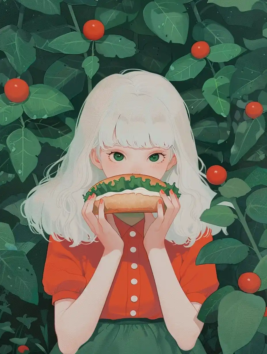 Sharp White-Haired Kawaii Girl Midjourney提示词