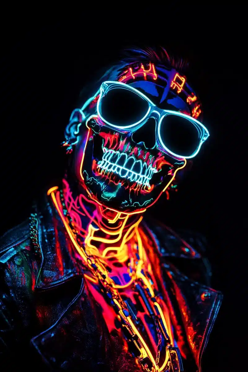 Neon Rocker Portrait Street Art Midjourney提示词