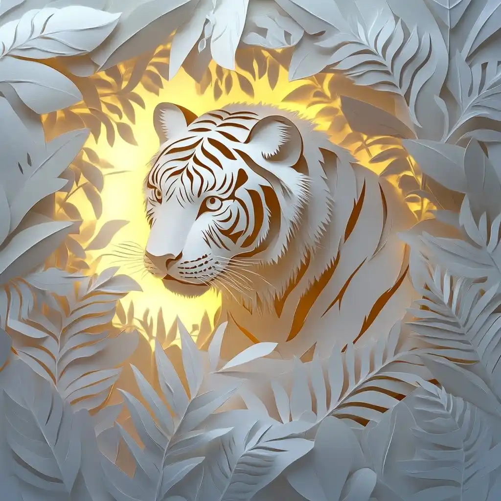 Paper Cut Siberian Tiger Midjourney提示词