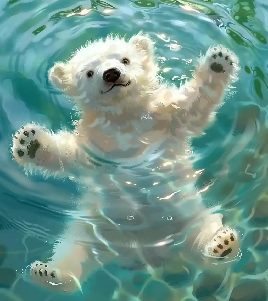 Cartoon Polar Bear Cub Midjourney提示词