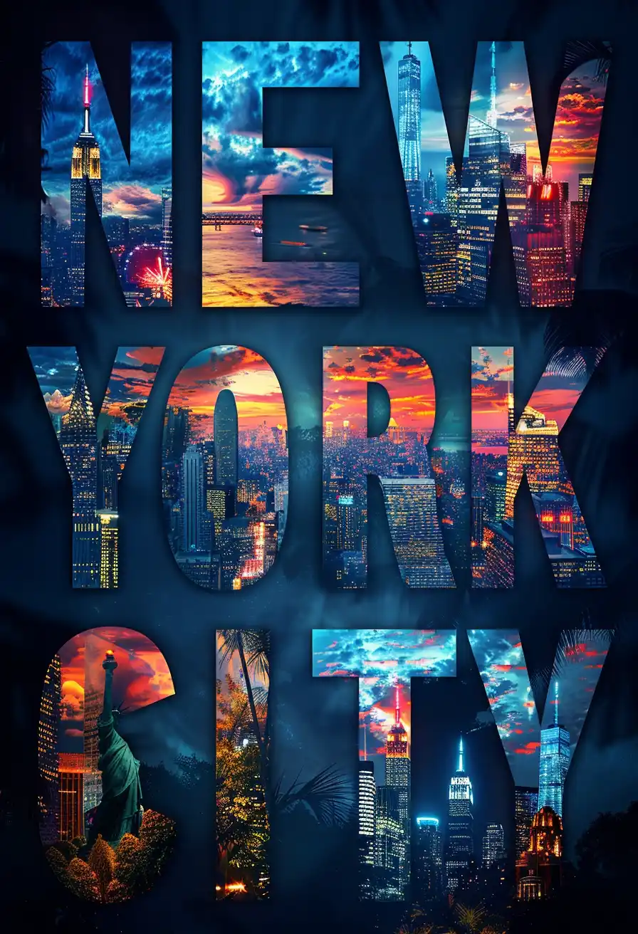 Iconic NYC Letter Collage Midjourney 提示词生成效果