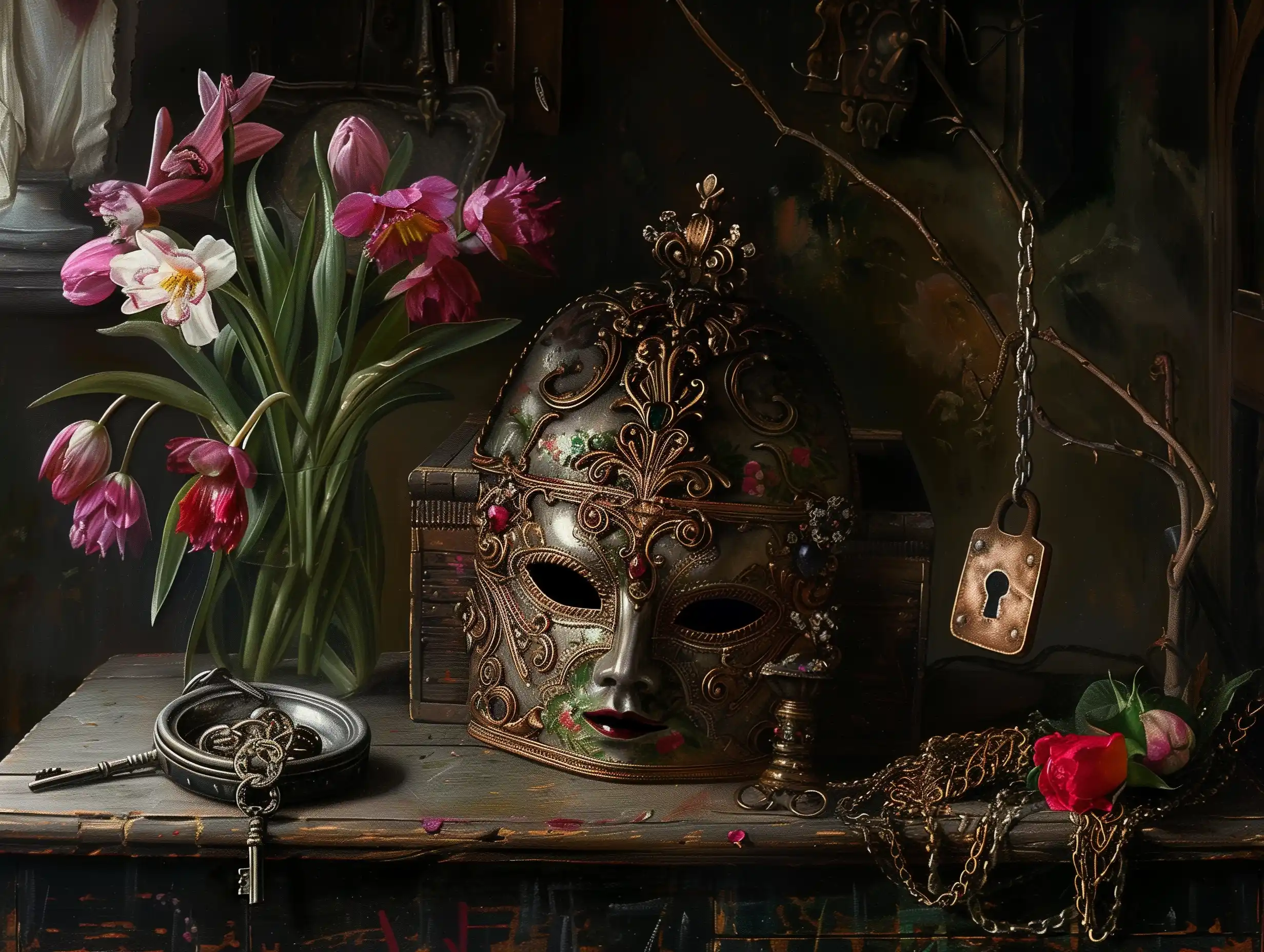 Venetian Mask Still Life Midjourney提示词