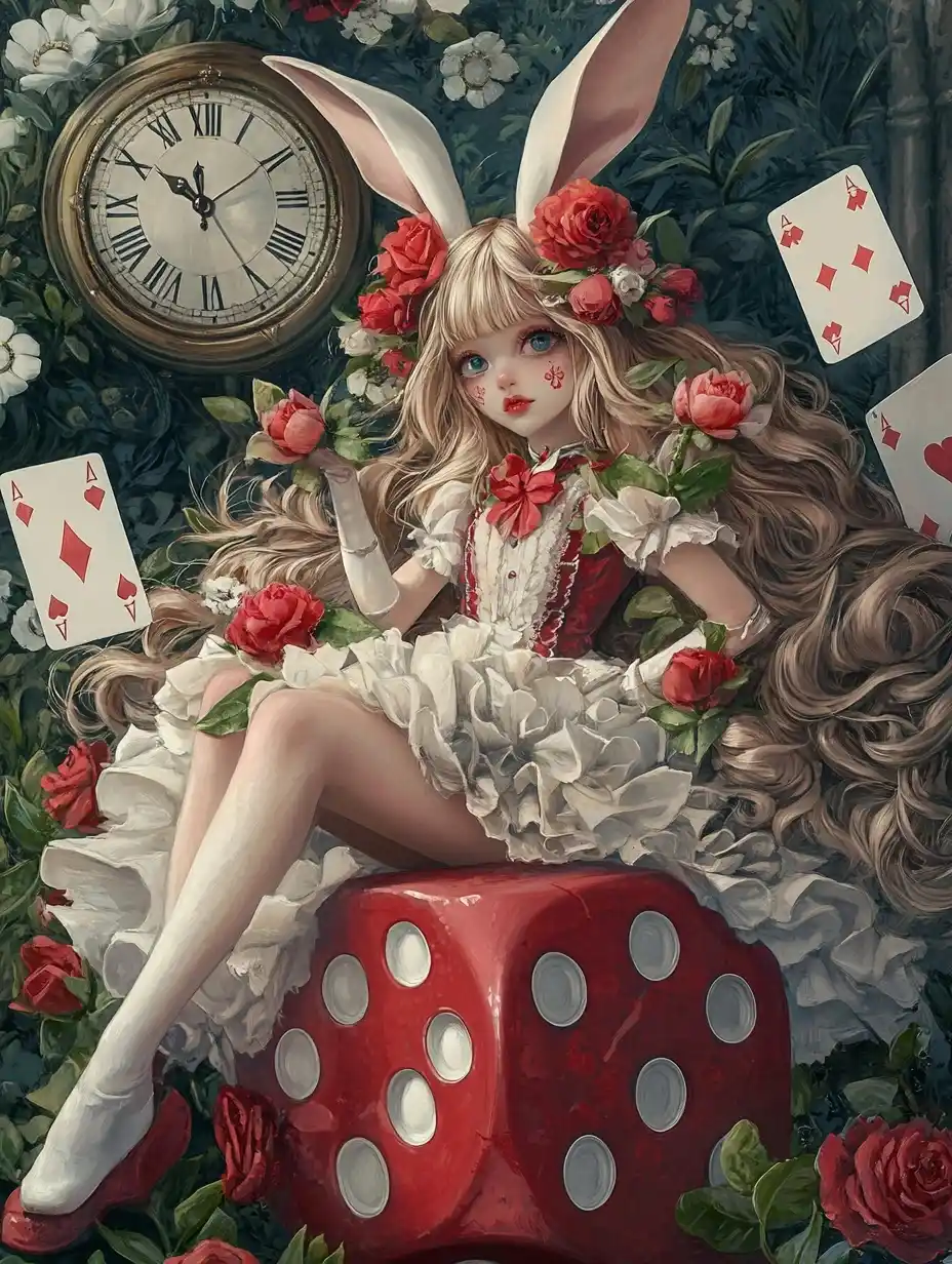 Curly-Haired Girl with Dice Midjourney提示词