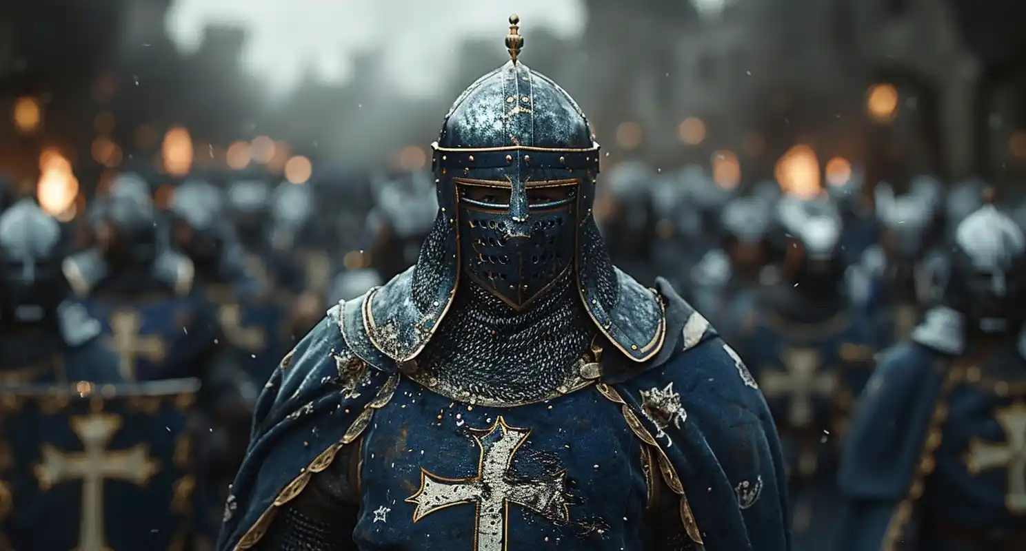 Dynamic Medieval Army Blue-Gold Midjourney提示词