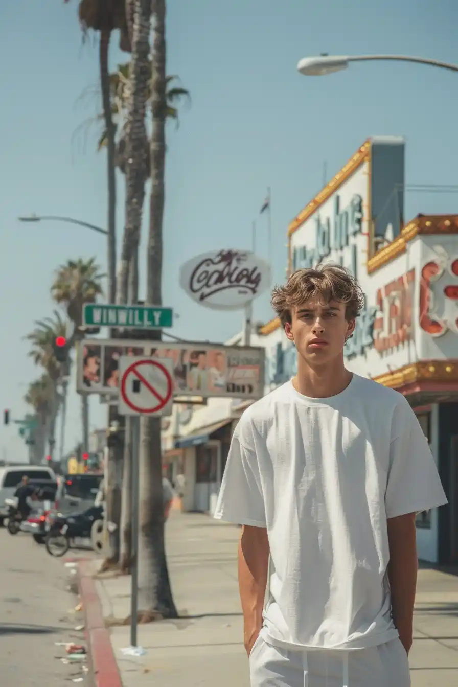 White Tee Venice Beach Midjourney提示词