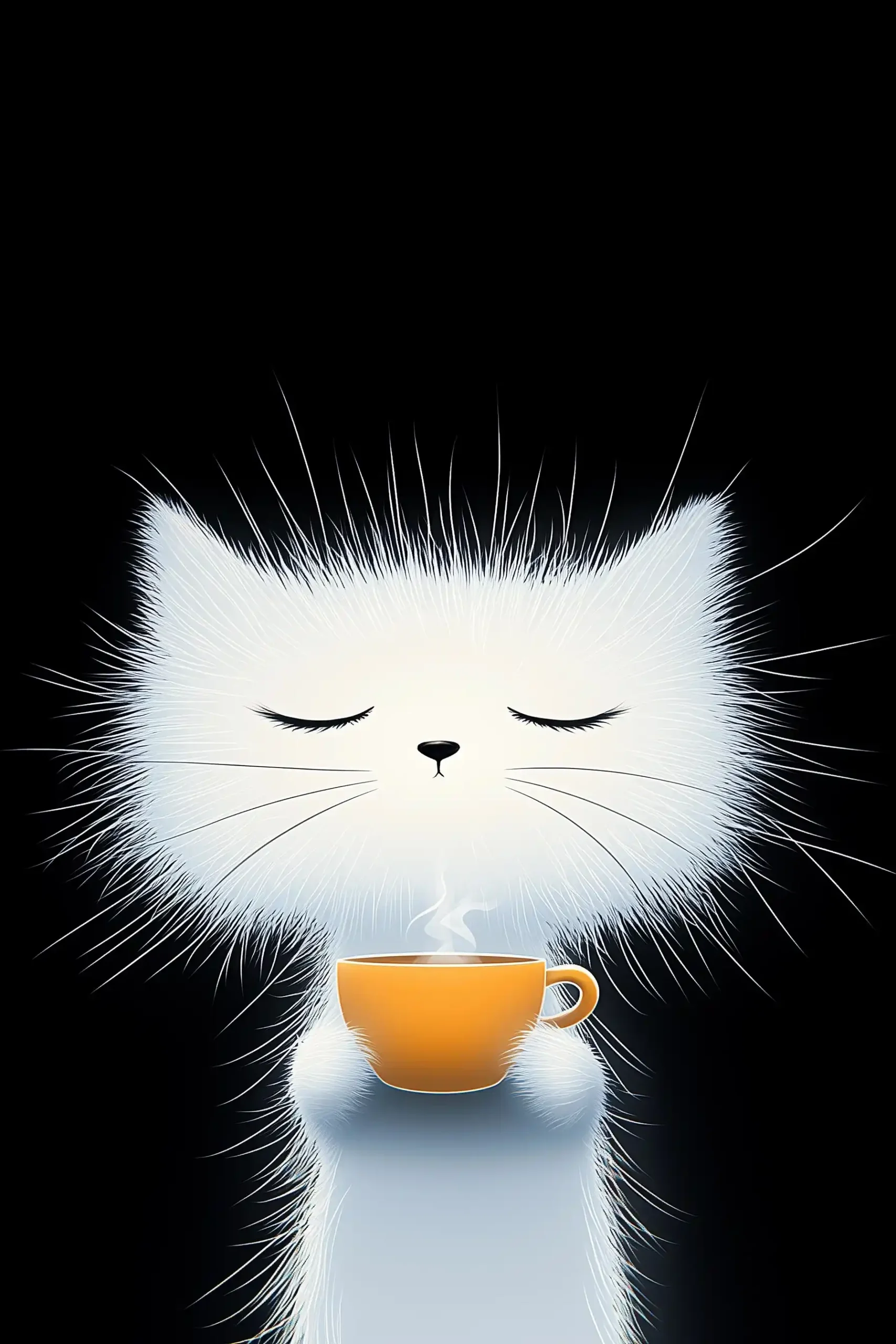 Caricatured Cat with Coffee Midjourney提示词