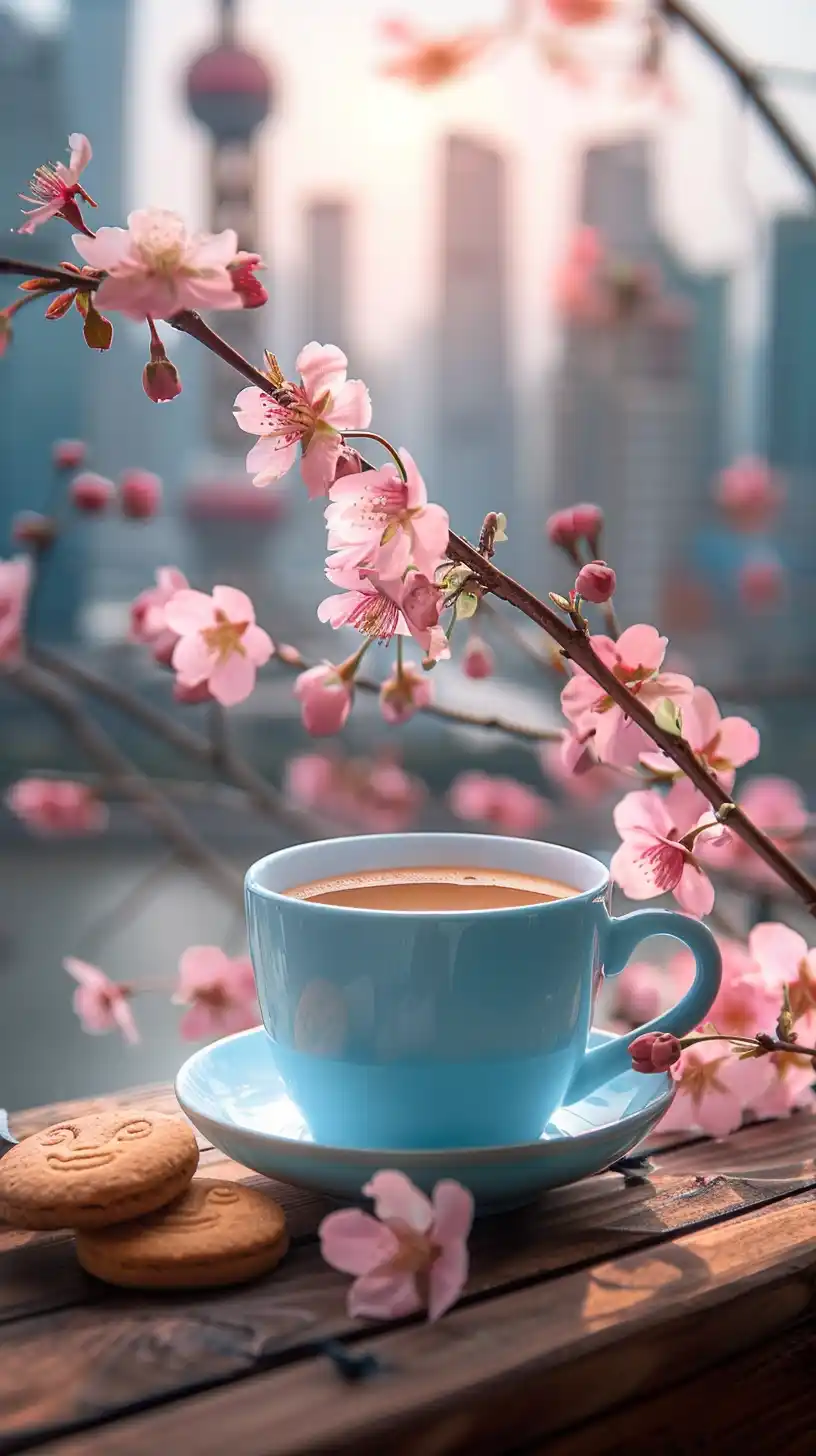 High-Resolution Sakura Coffee Midjourney提示词