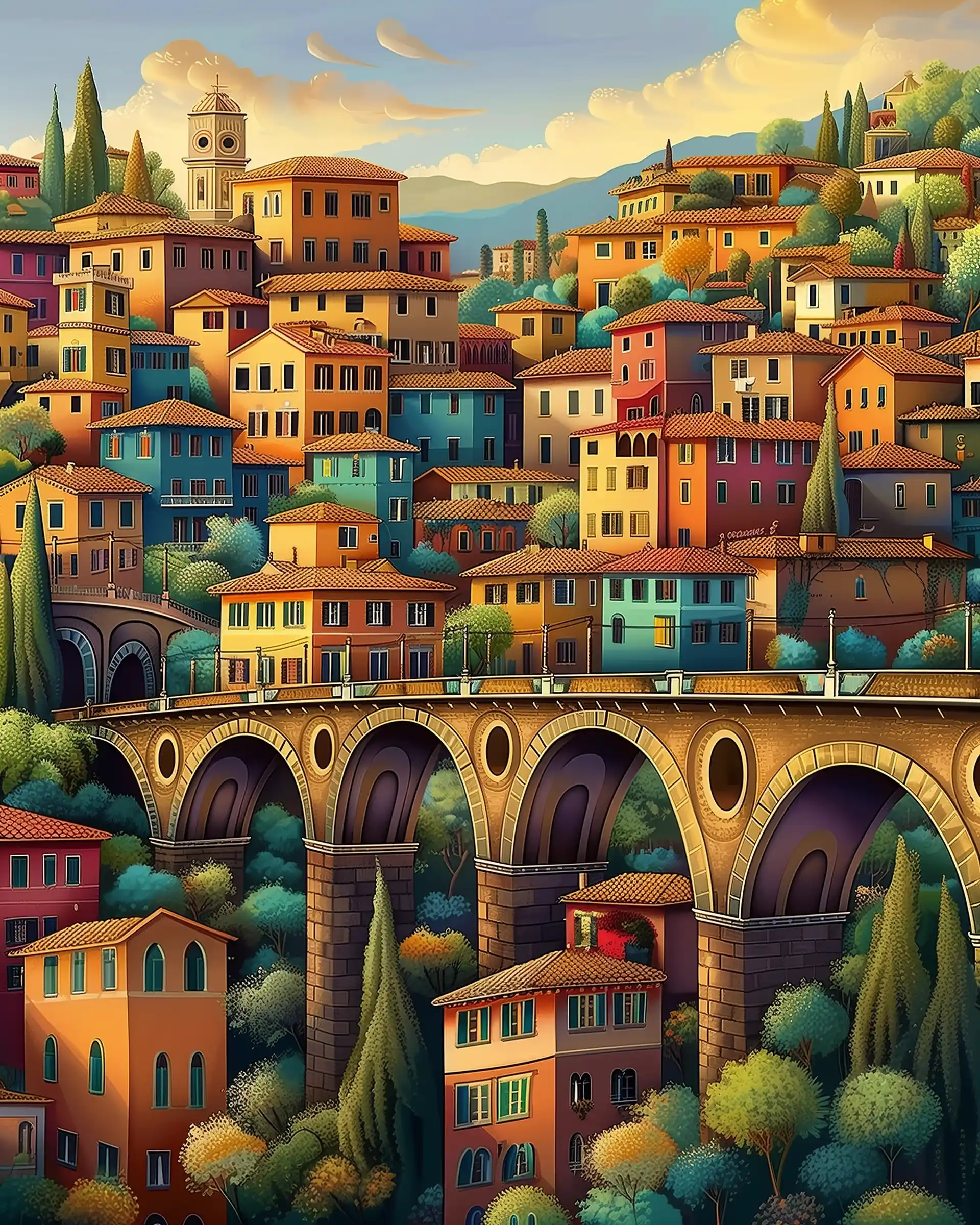 Whimsical Florence Aqueduct Midjourney提示词