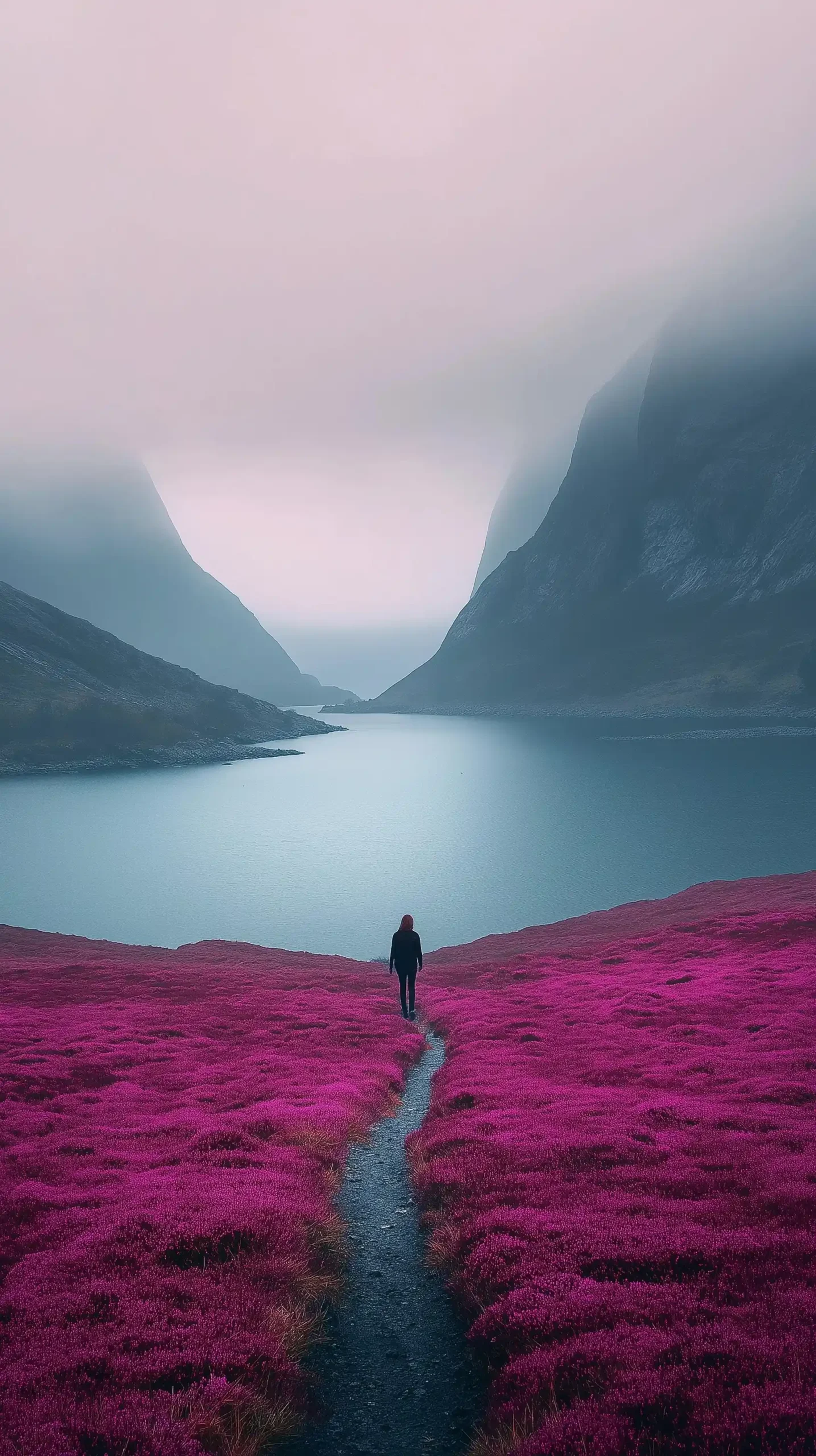 Woman Walking Path Landscape Midjourney提示词