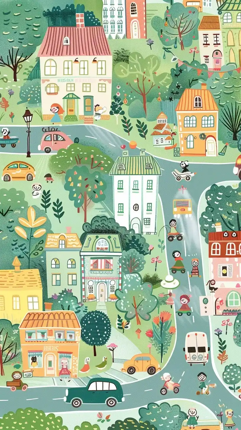 Whimsical Town Square Parade Midjourney提示词