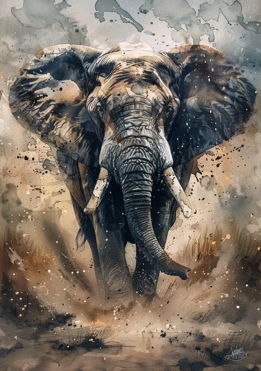 Watercolor Elephant Safari Midjourney提示词