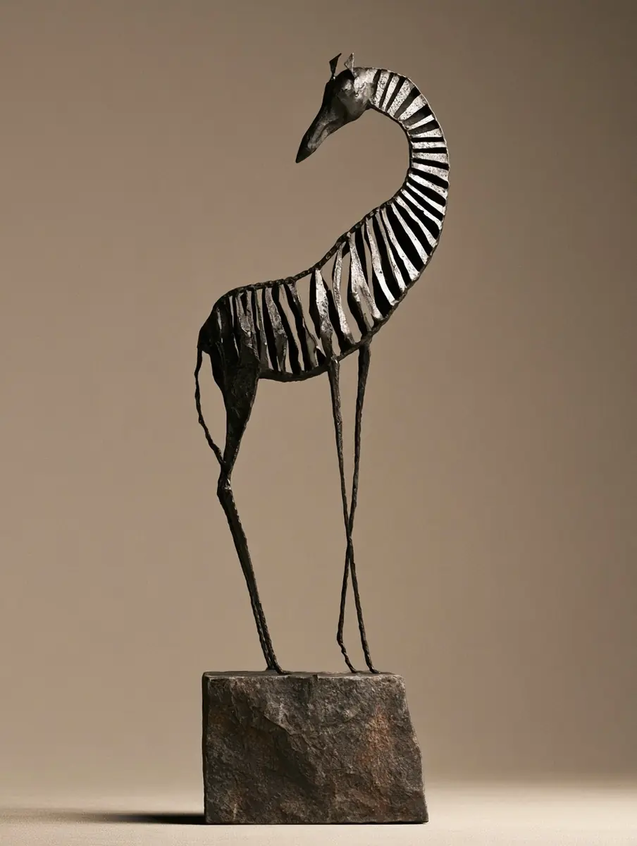 Giacometti Style Iron Zebra Midjourney提示词