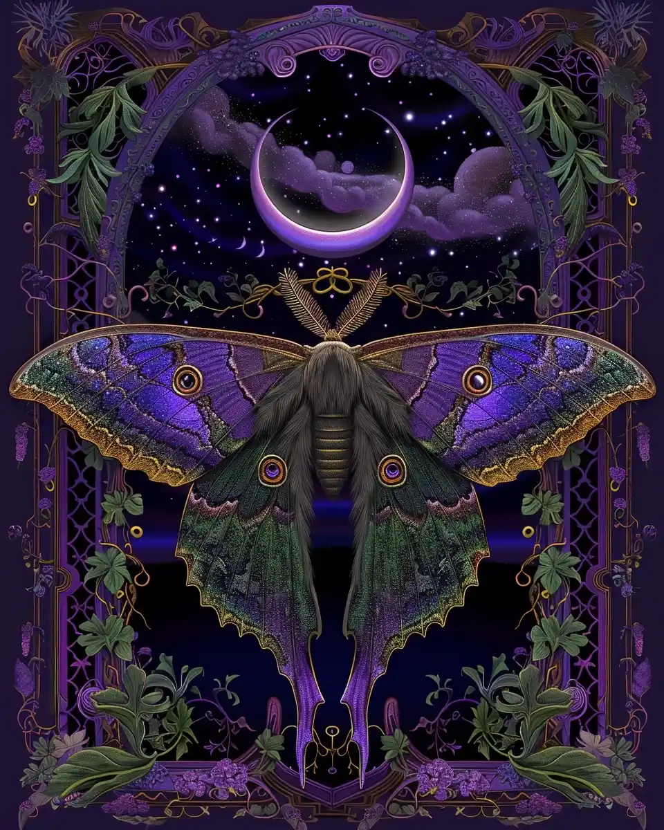 Gothic Moth Window Art Midjourney提示词