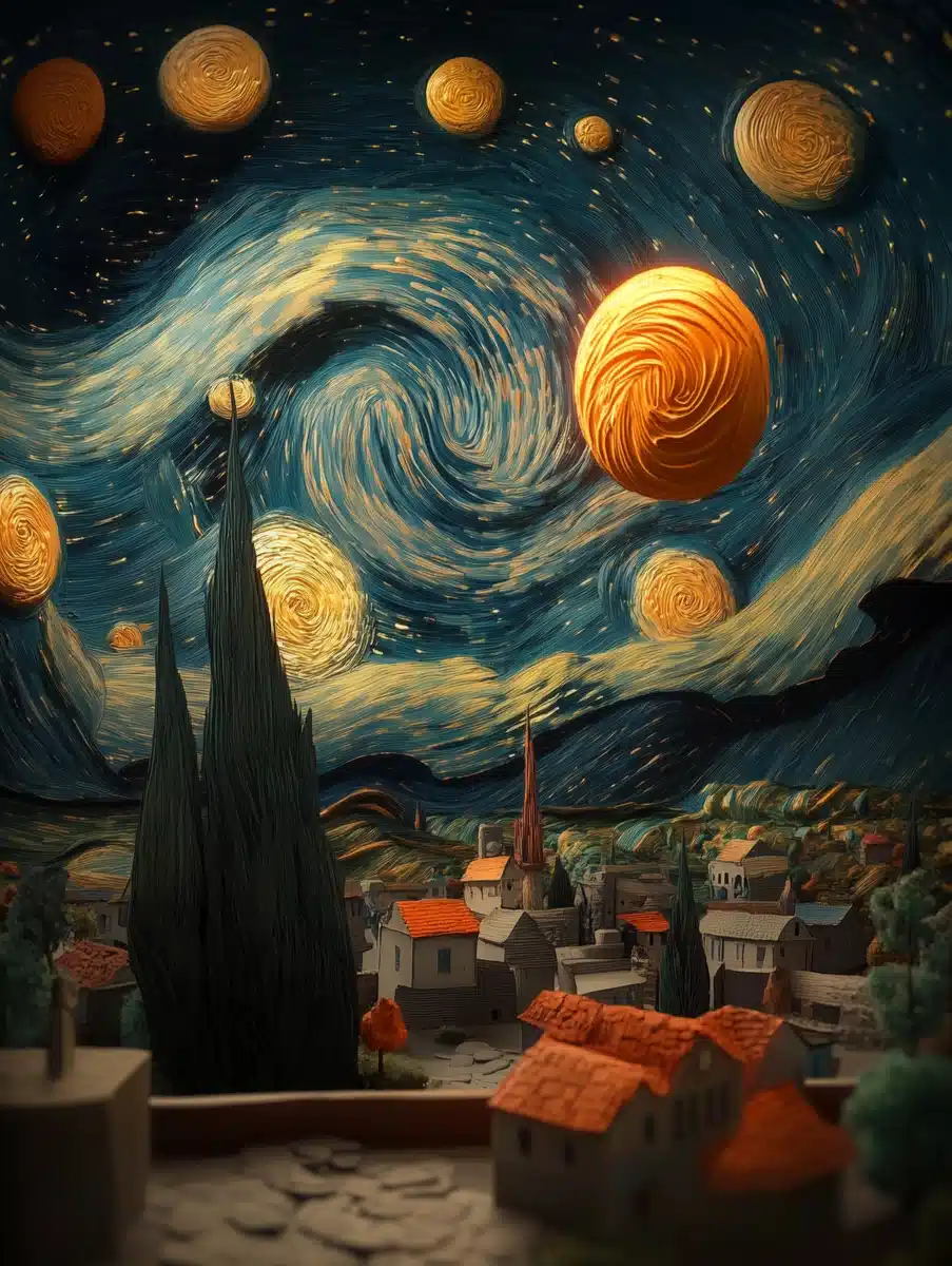 Swirling Starry Night Reality Midjourney提示词