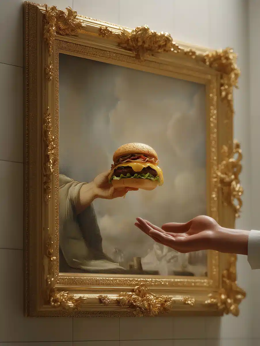 Baroque Frame with Cheeseburger Midjourney提示词