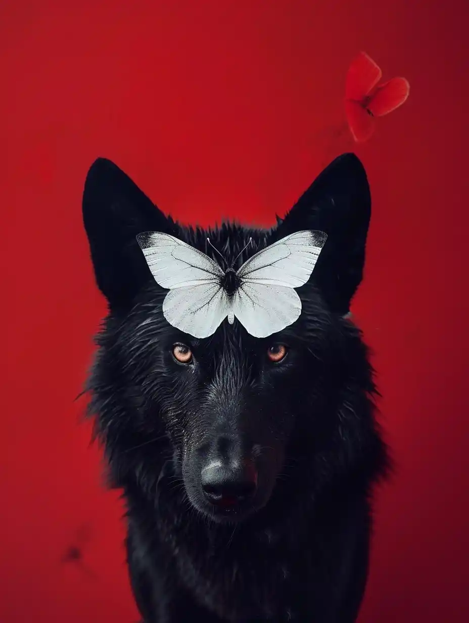 Surreal Wolf and Butterfly Midjourney提示词