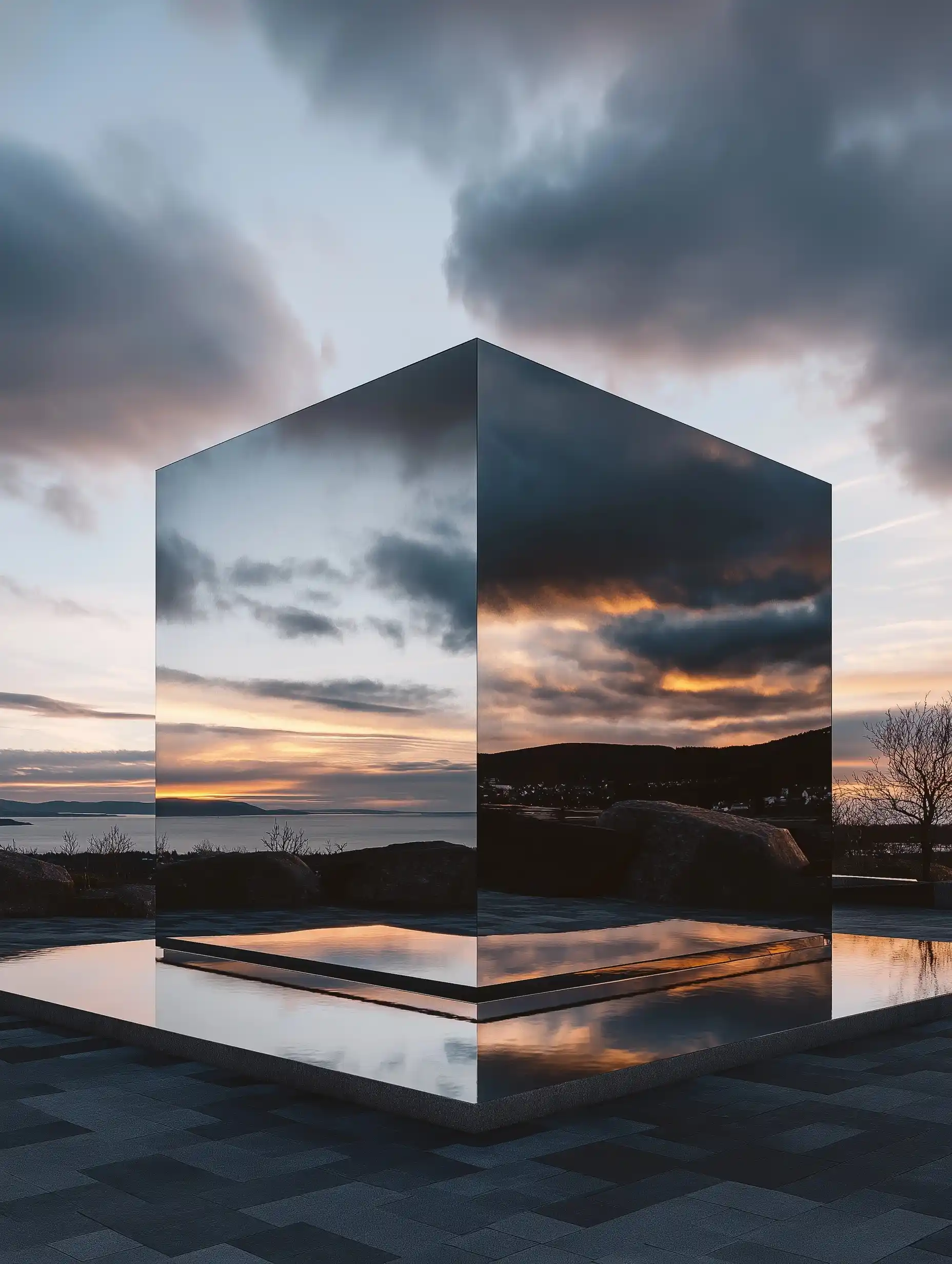 Hyperrealistic Glass Box Rooftop Midjourney提示词