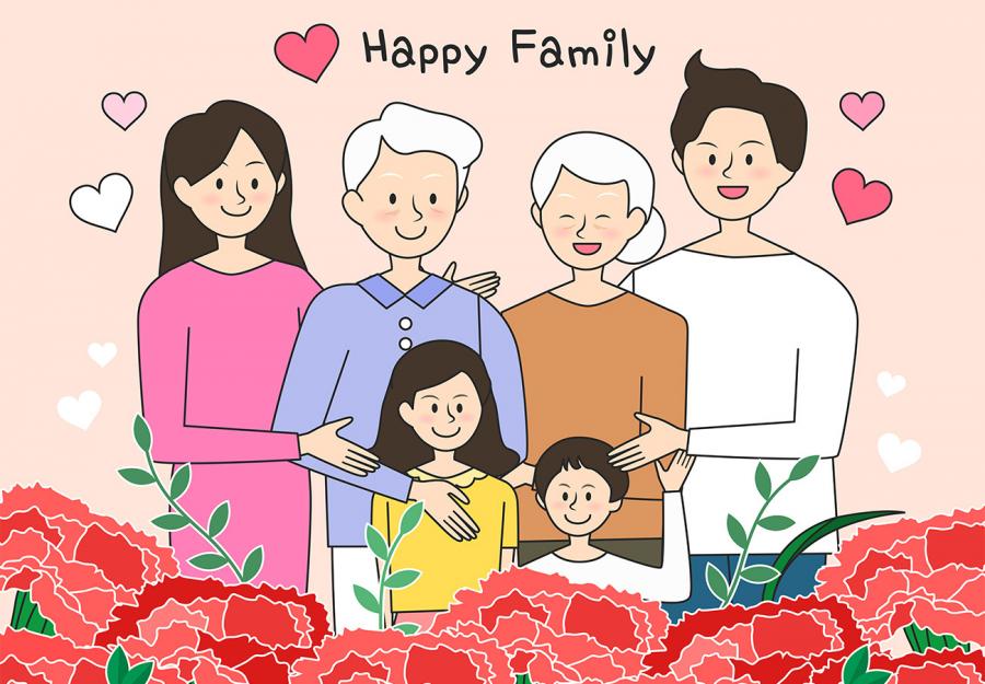 10款卡通幸福甜蜜家庭人物合照合影全家福ai矢量插画设计素材