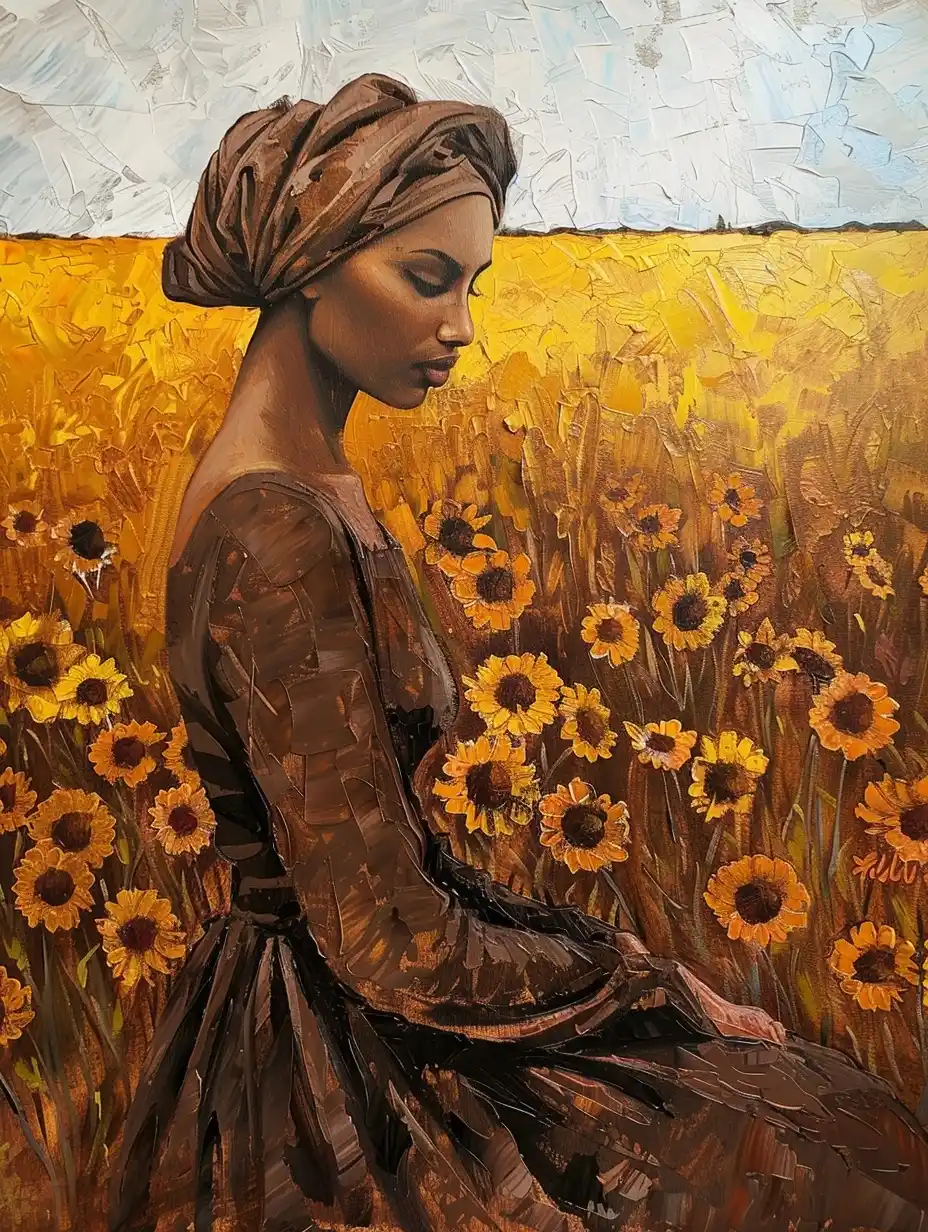 Van Gogh Style Black Woman Midjourney提示词