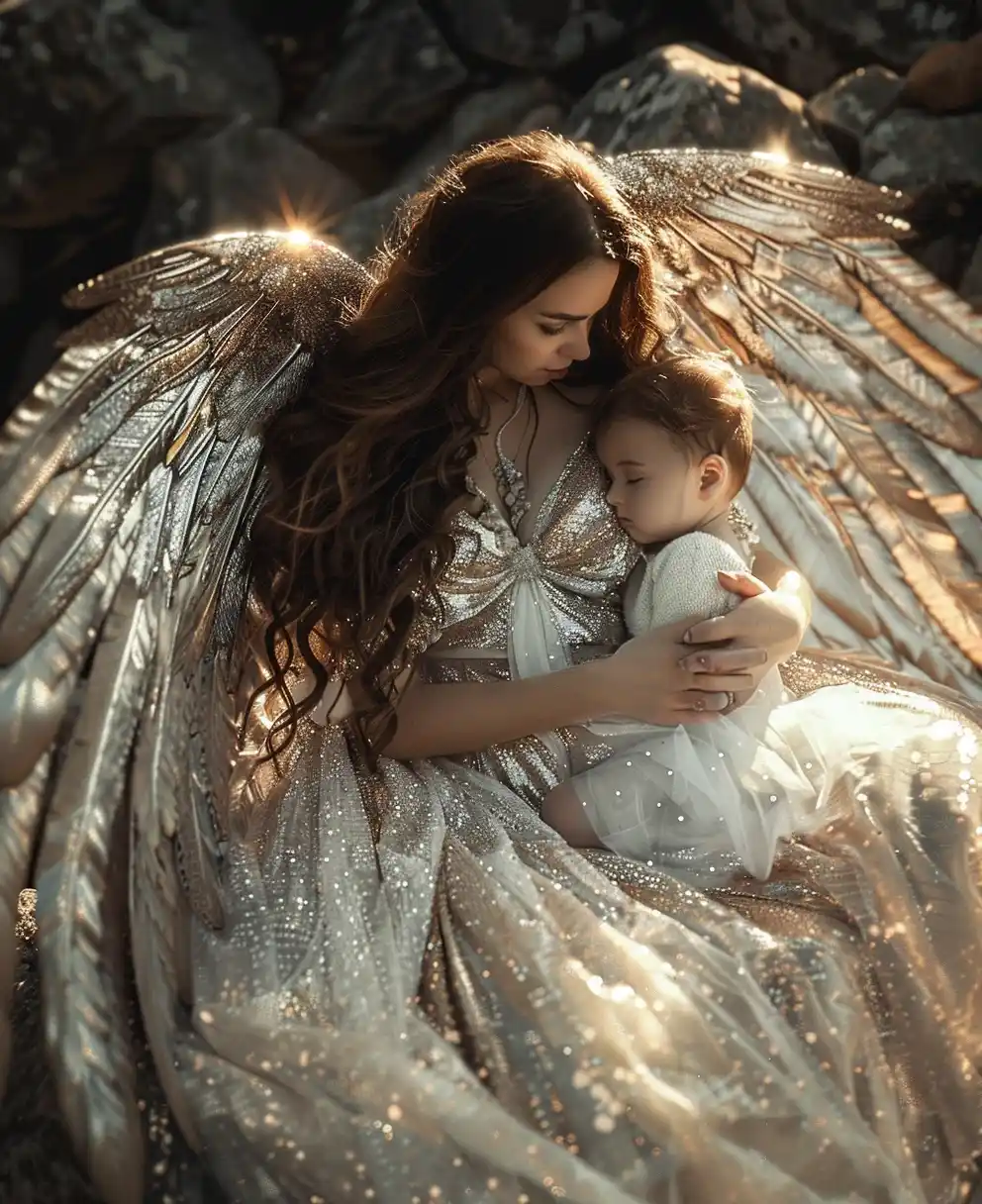 Cinematic Angelic Mother and Son Midjourney提示词