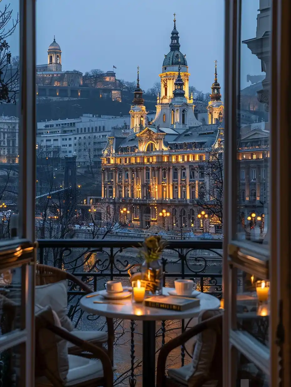 Cafe Window Budapest View Midjourney提示词