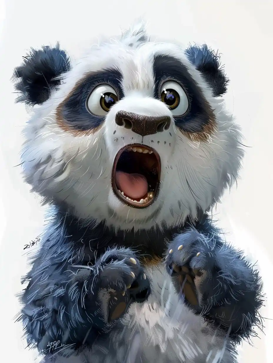 Cartoon Panda Staring – Pixar Style Midjourney提示词