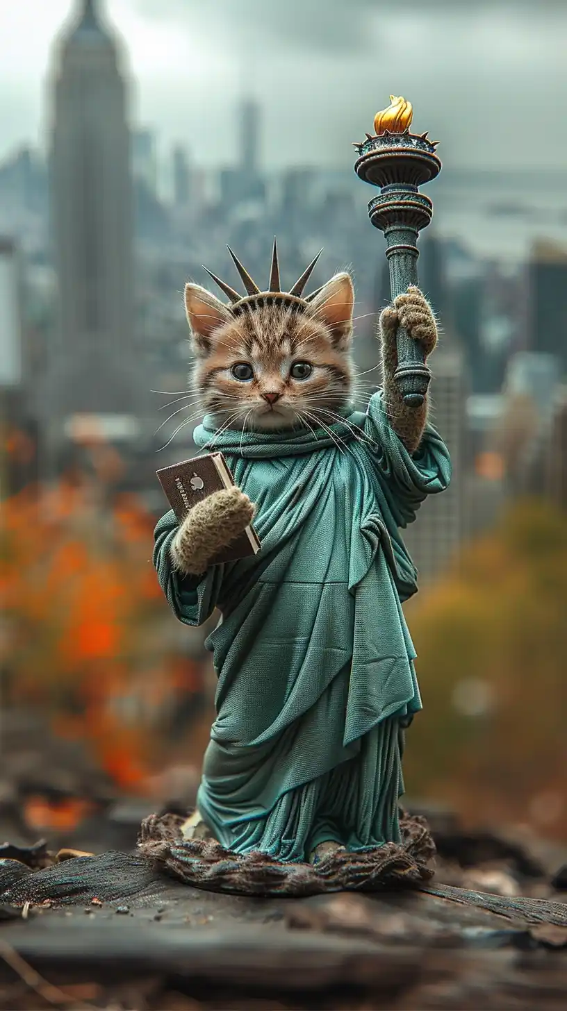 Statue Kitten in NYC Midjourney提示词