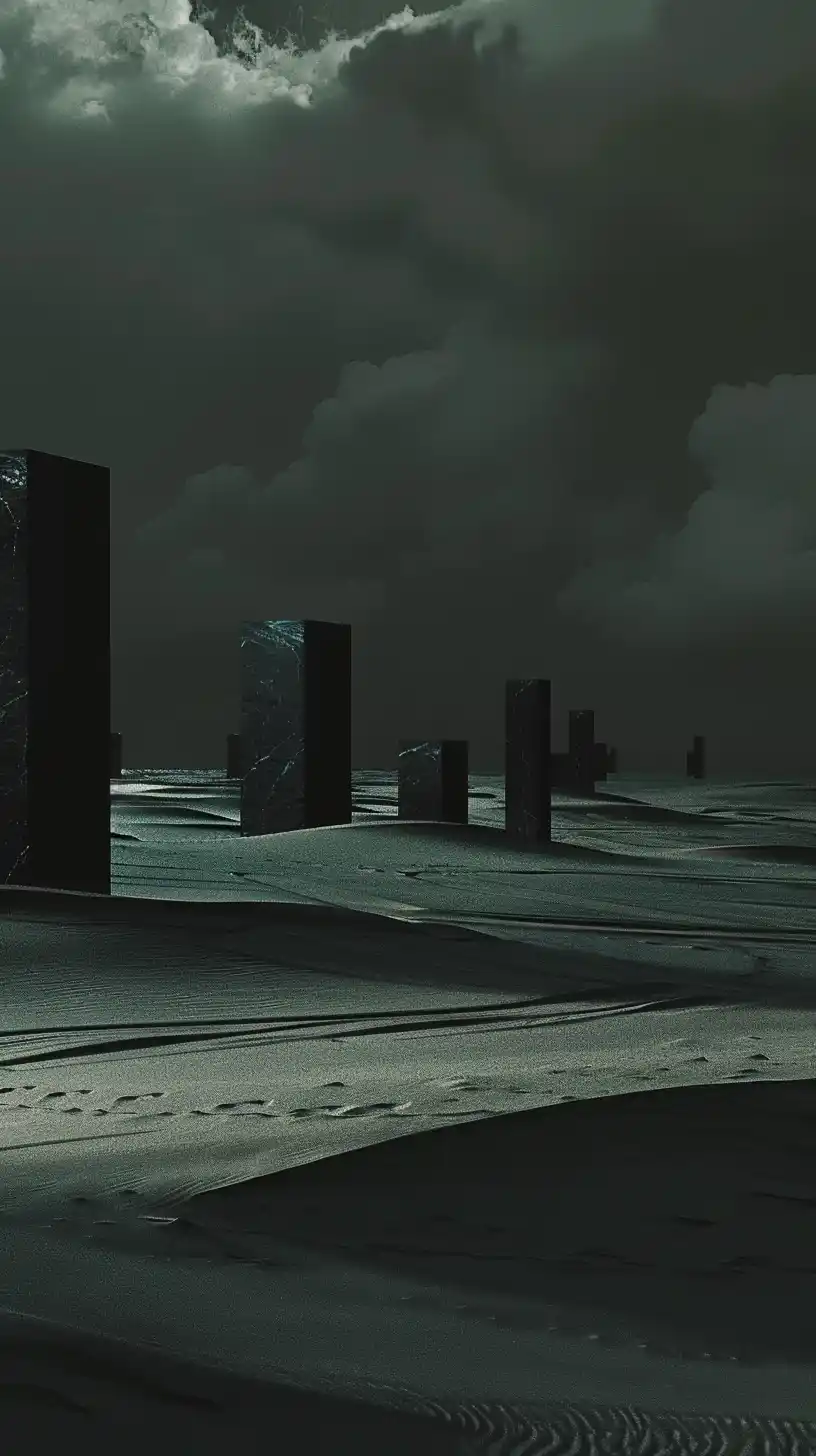Dark Desert Plinths Photo Midjourney提示词