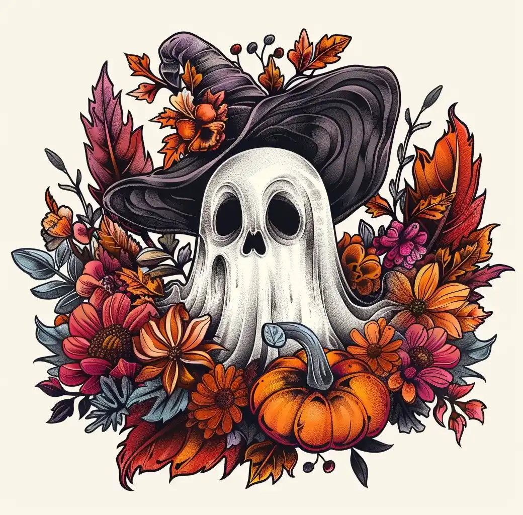 Tattoo Ghost and Pumpkin Midjourney提示词
