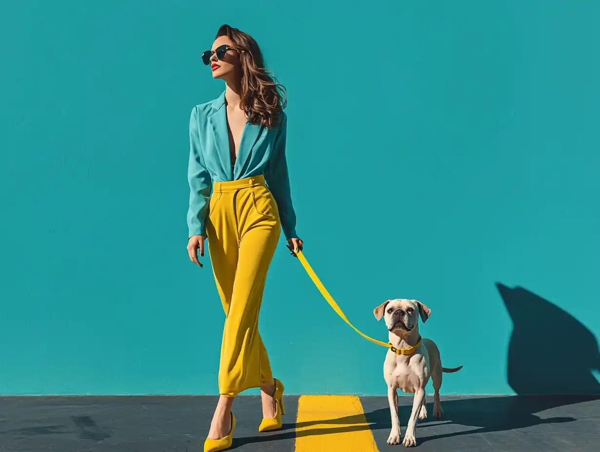 Teal Background Fashion Walk Midjourney提示词