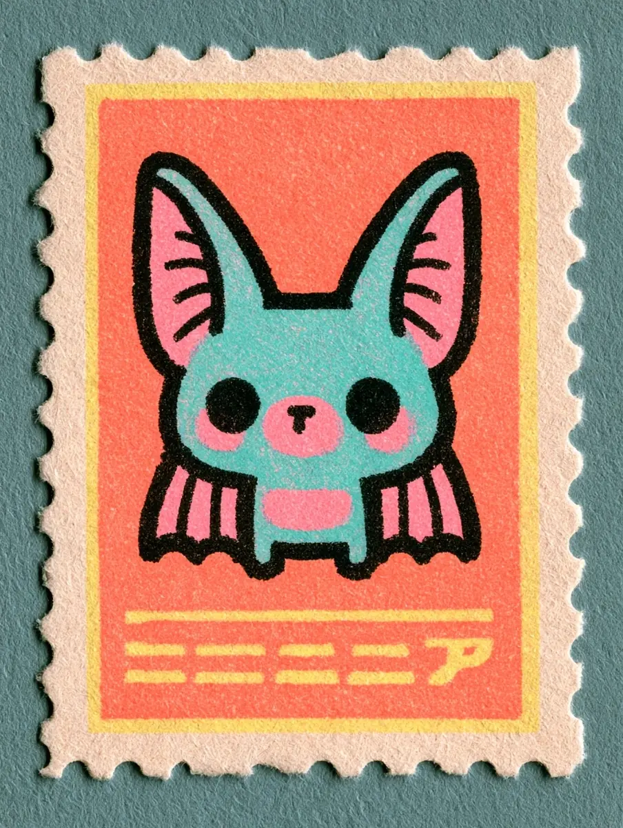 Kawaii Bat Postage Stamp Midjourney提示词