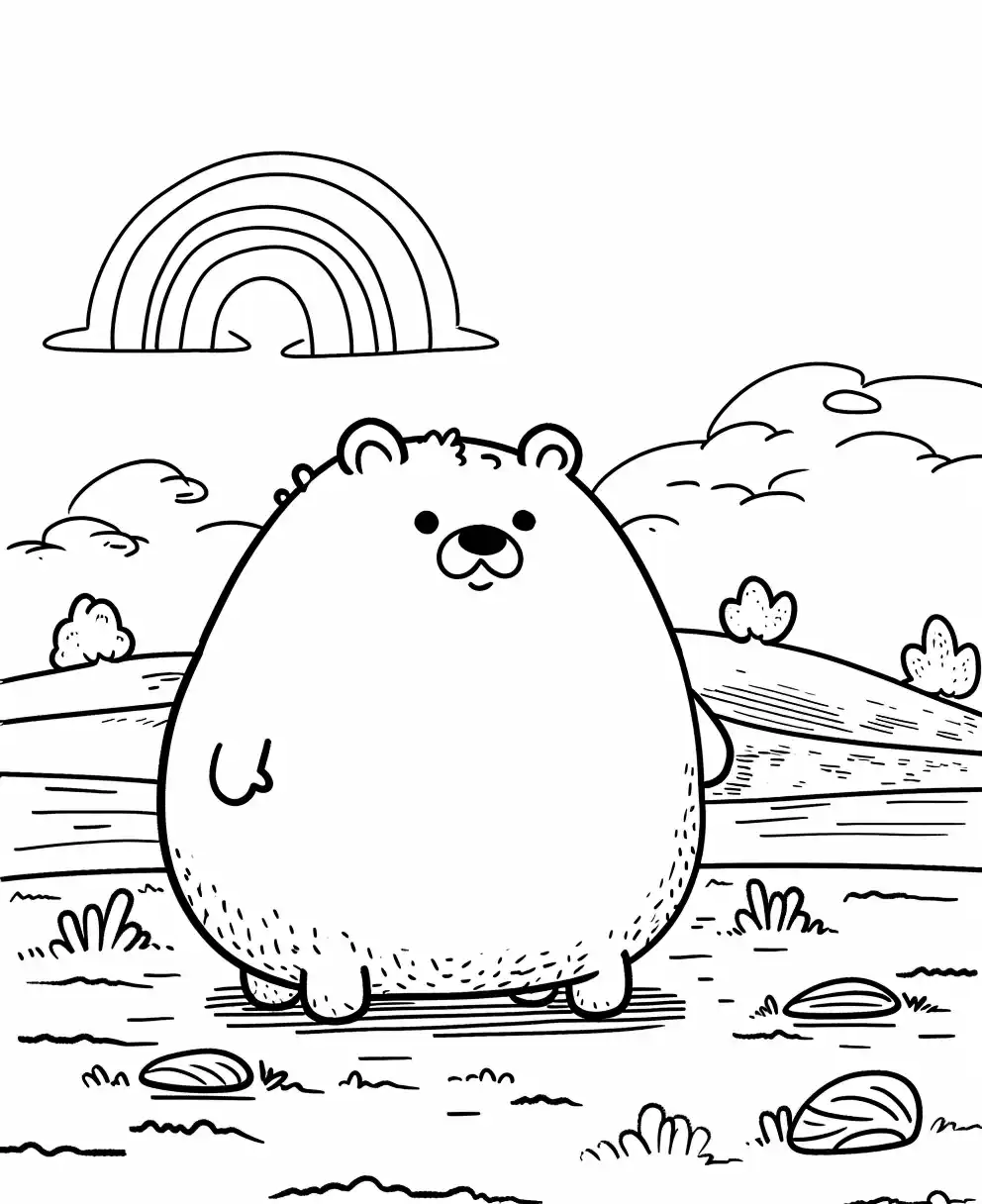 Cartoon Bear Coloring Page Midjourney提示词