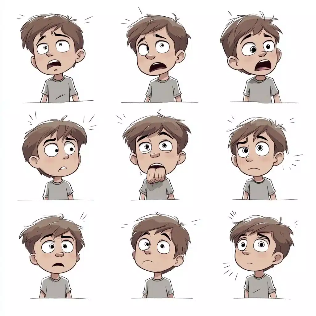 Cartoon Boy Dynamic Poses Midjourney提示词