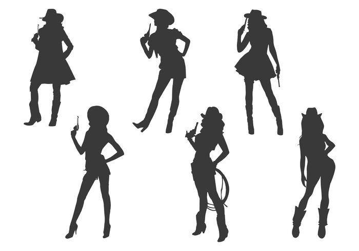 女牛仔剪影矢量