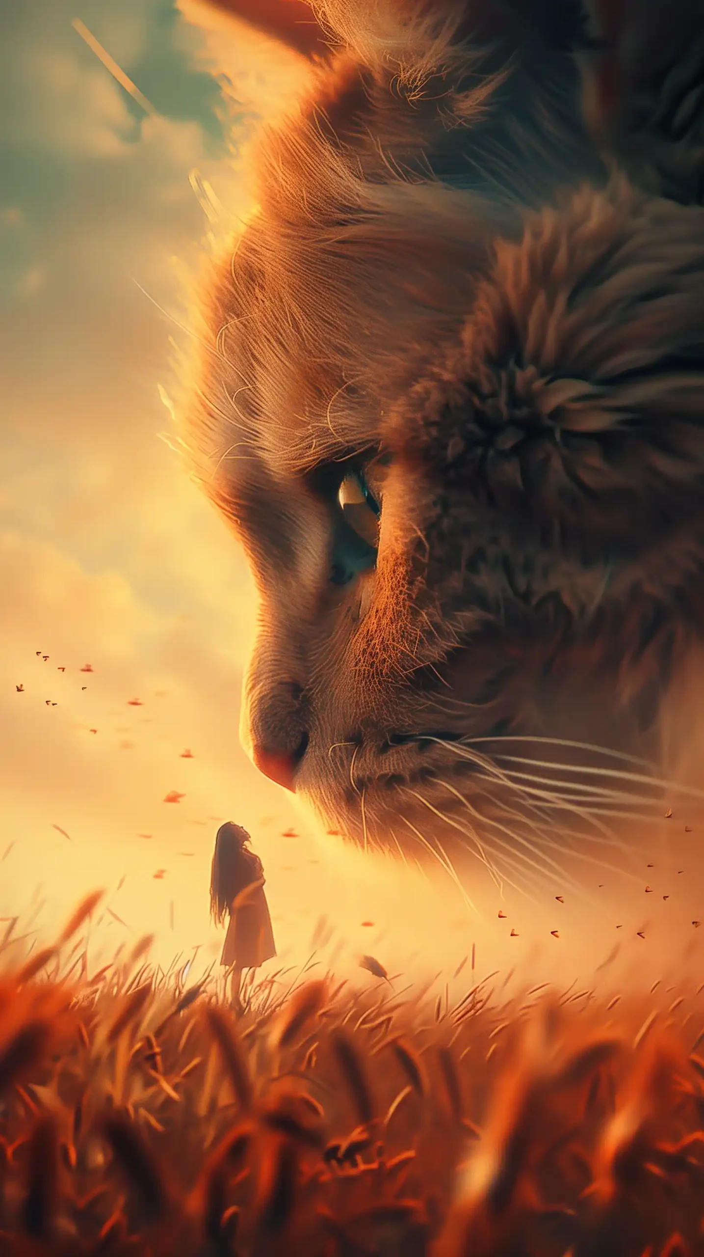 Giant Cat with Woman Midjourney提示词