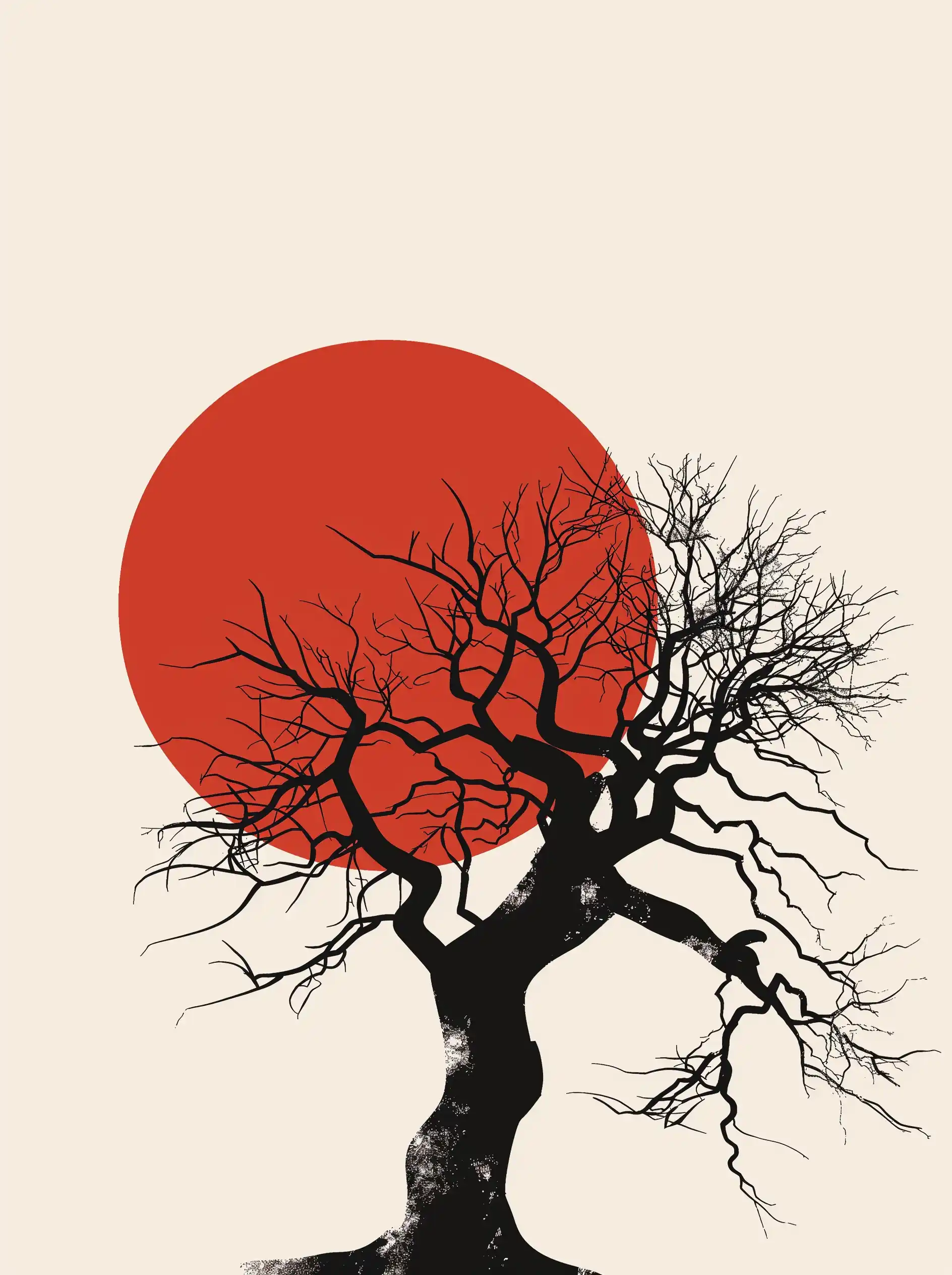 Minimalist Sunset Tree Midjourney提示词